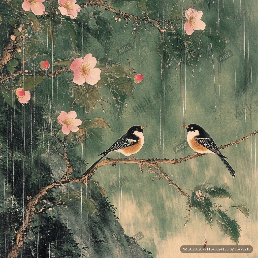 工筆鳥客廳背景