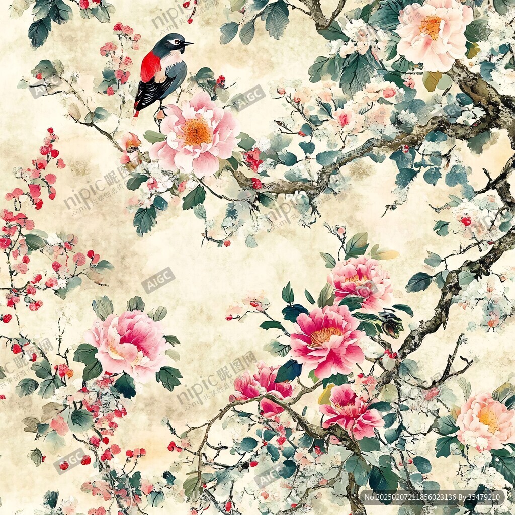 山茶花鳥背景墻壁畫