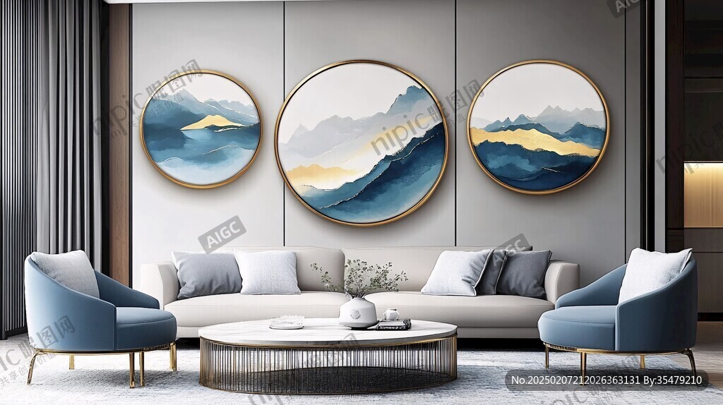 圓山水框畫硬包背景