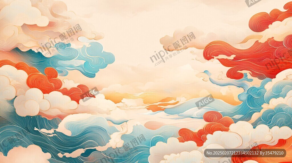 古風海浪包裝插畫