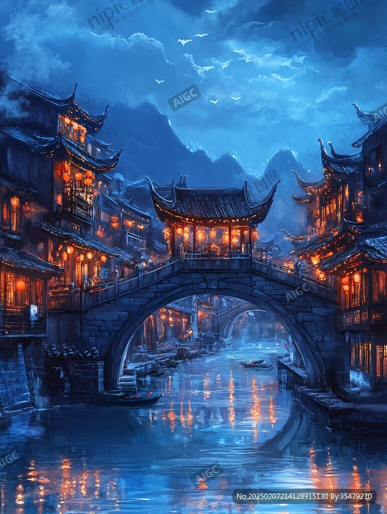 古鎮(zhèn)玄幻夜景