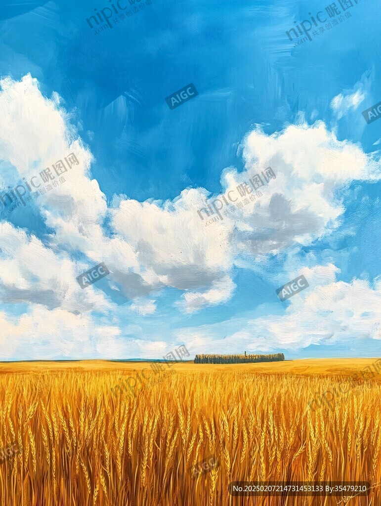 油畫金黃色麥田