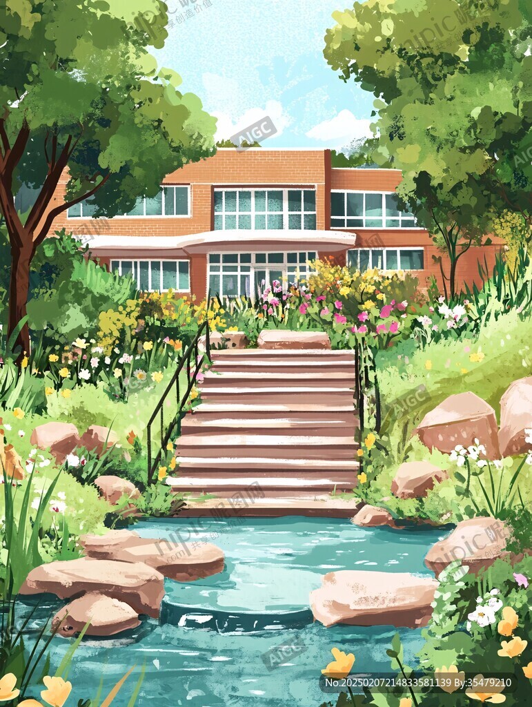 唯美校園插畫