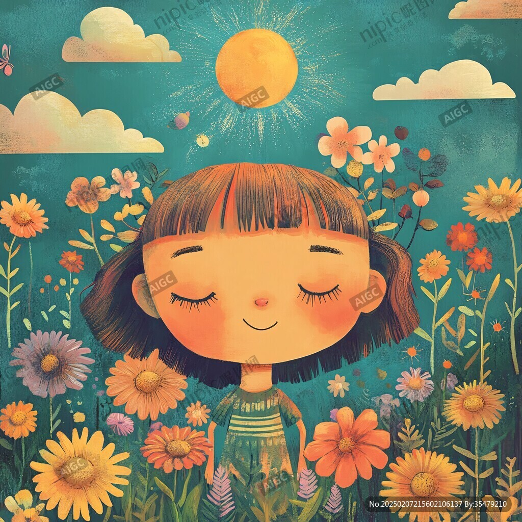 午后的小女孩插畫(huà)