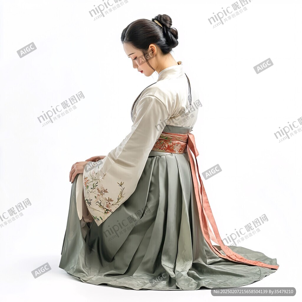 穿韓服的女孩背影