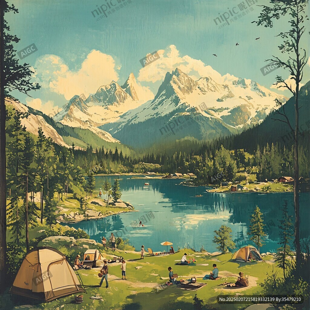 手繪山林露營地