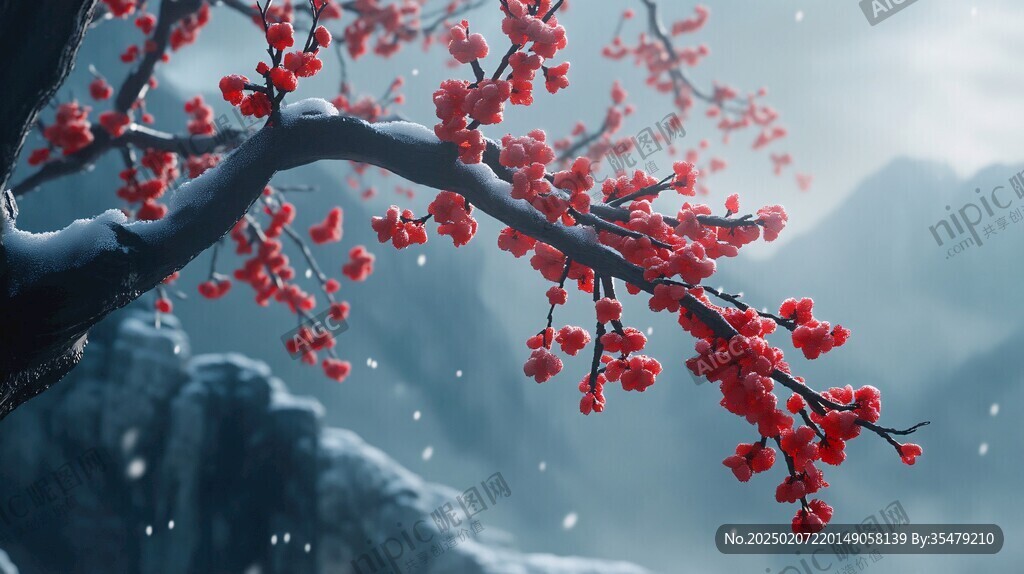 紅果實雪景