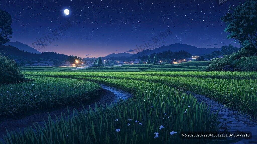 郊外田園傍晚夜景