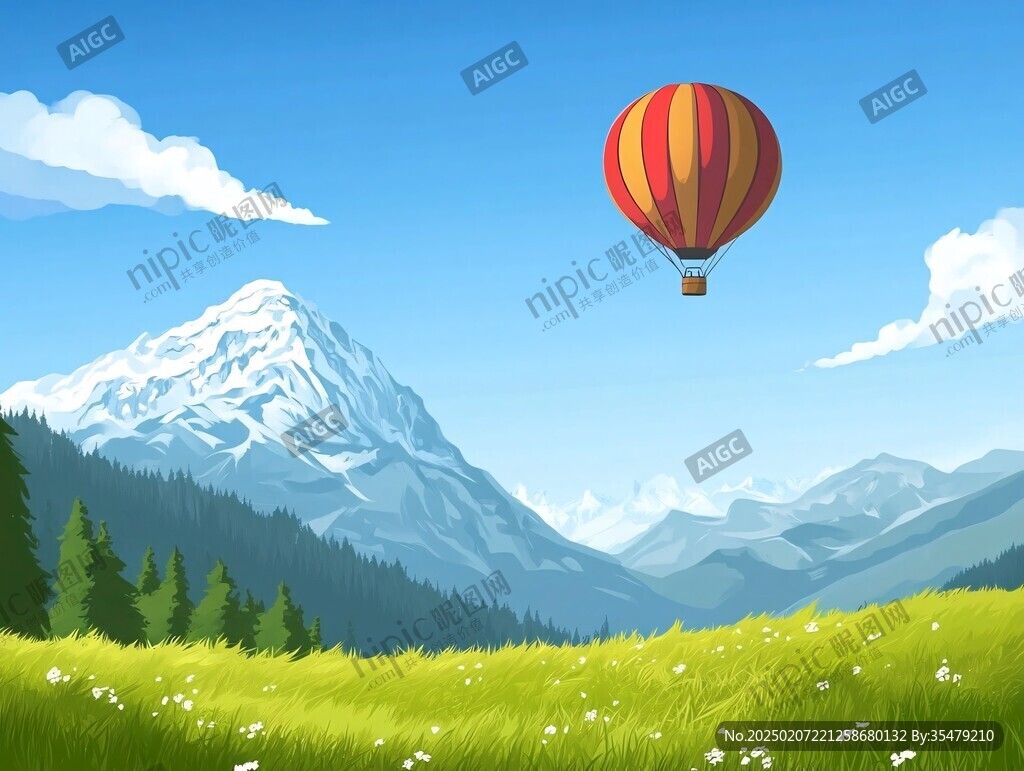 熱氣球插畫場景