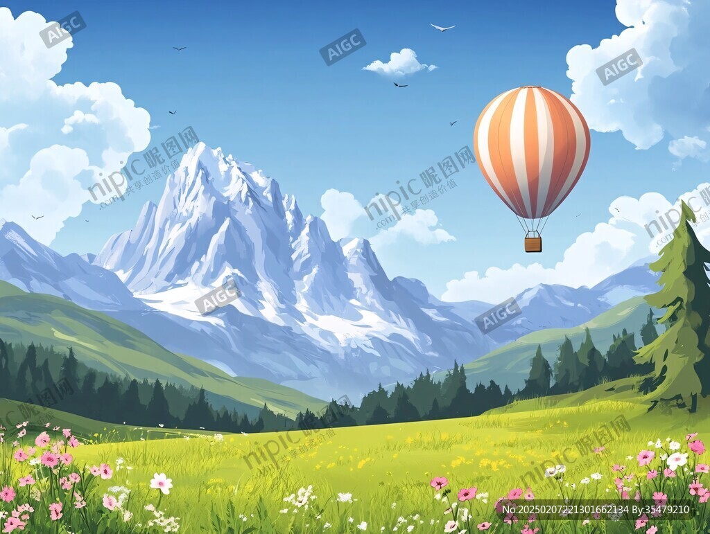 熱氣球插畫場景