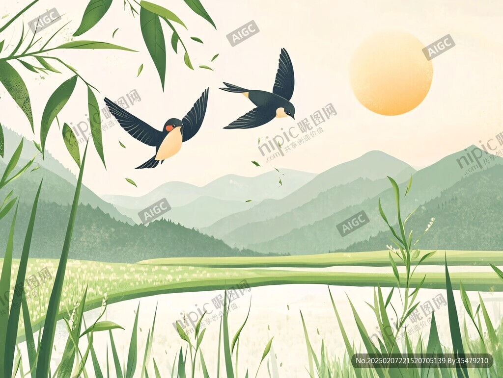 竹林飛鳥插畫