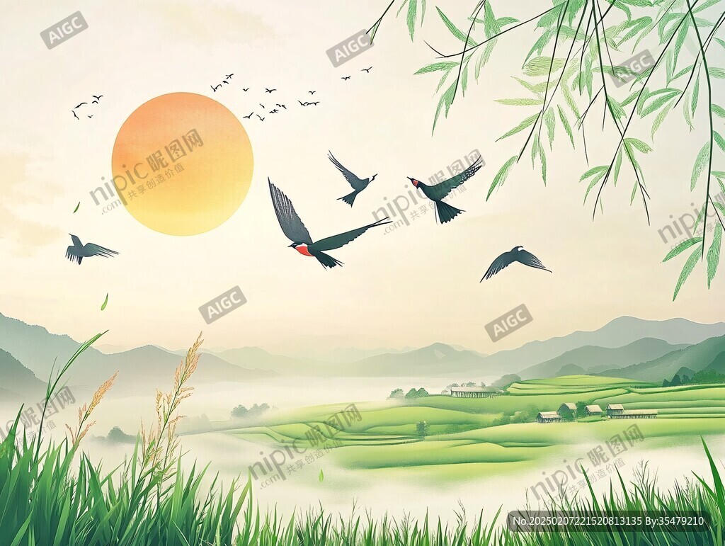 竹林飛鳥(niǎo)插畫(huà)