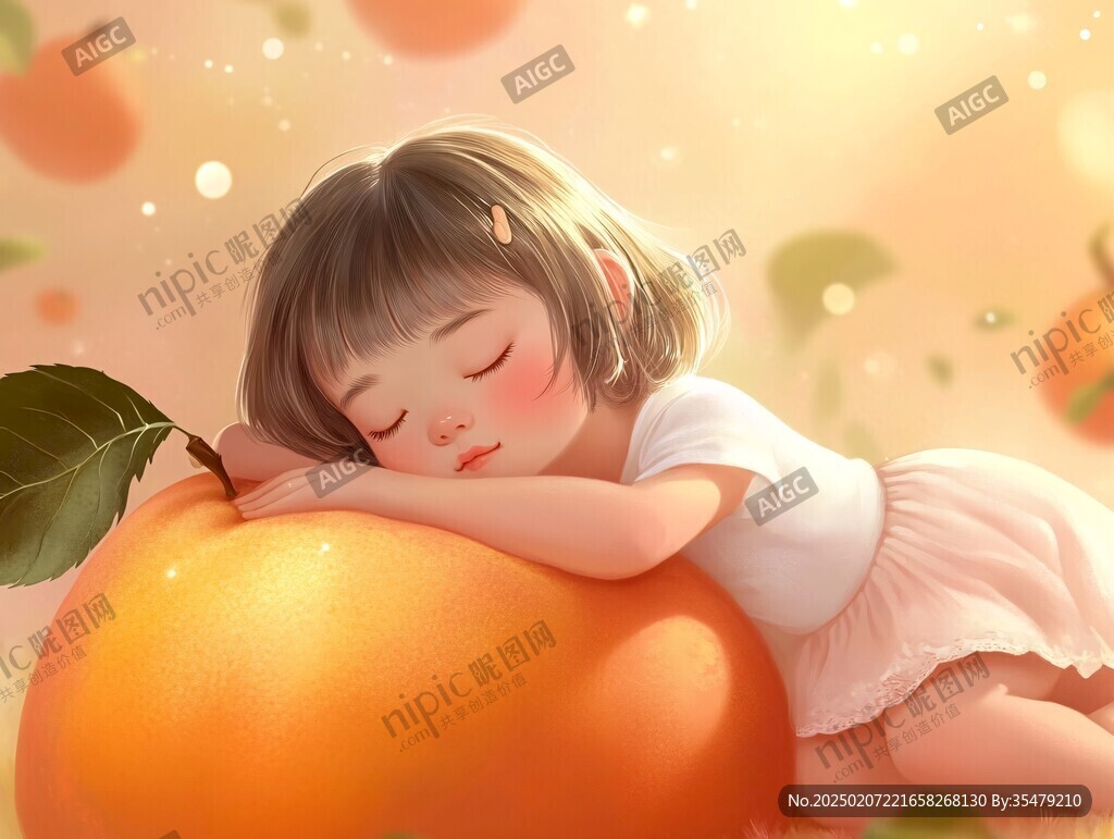 水蜜桃女孩包裝插畫