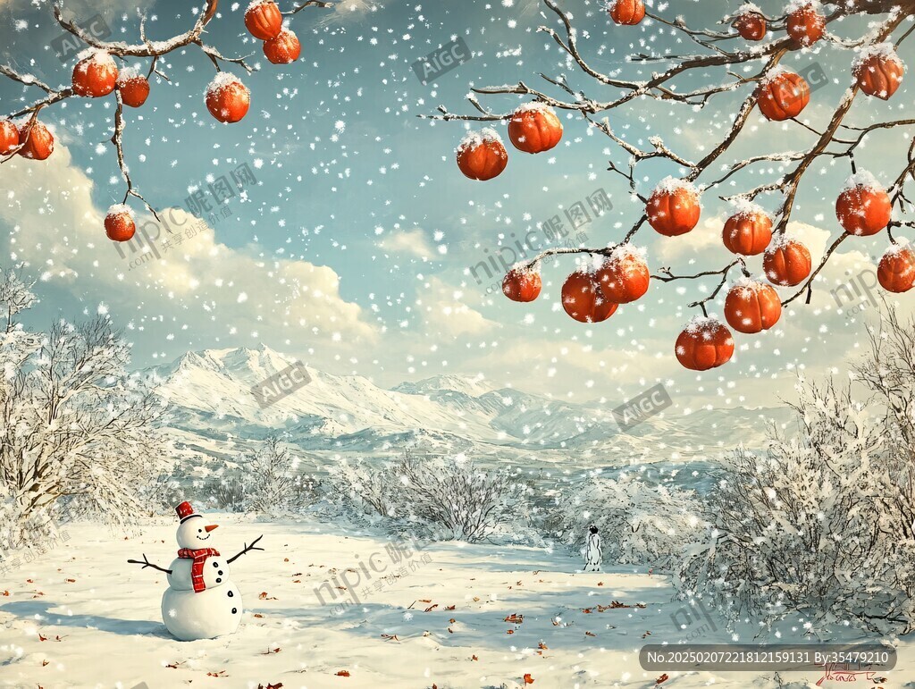雪地紅葉桌面背景
