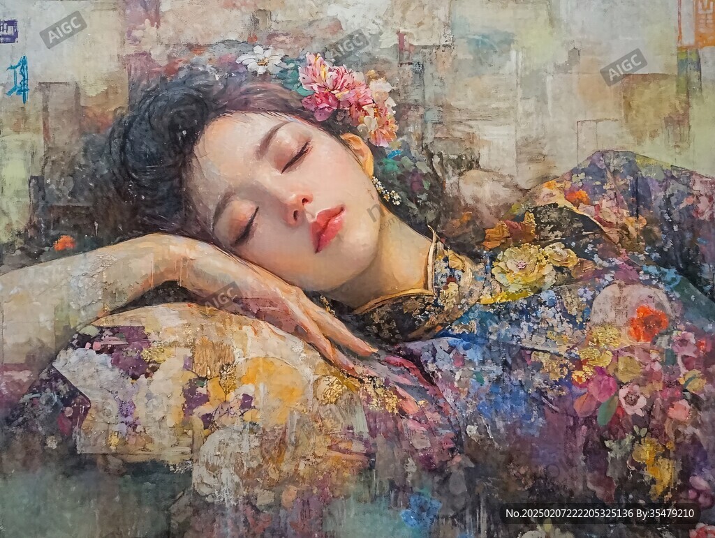 油畫旗袍女