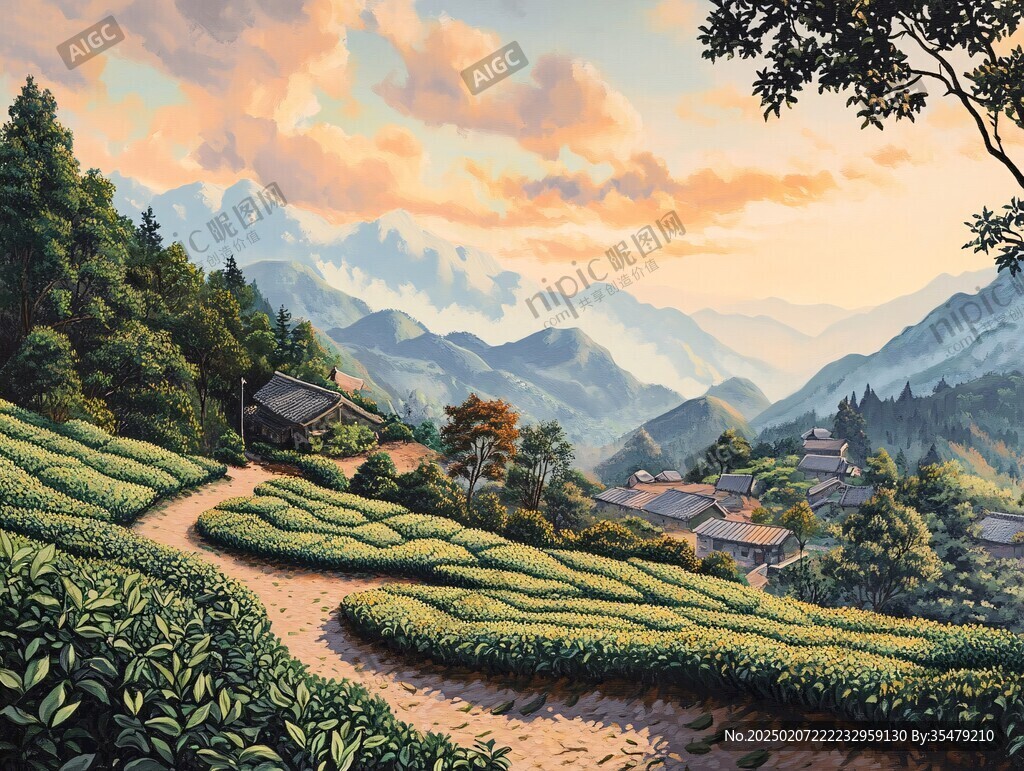 茶園風(fēng)光插畫