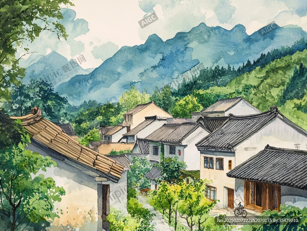 山村民居插畫