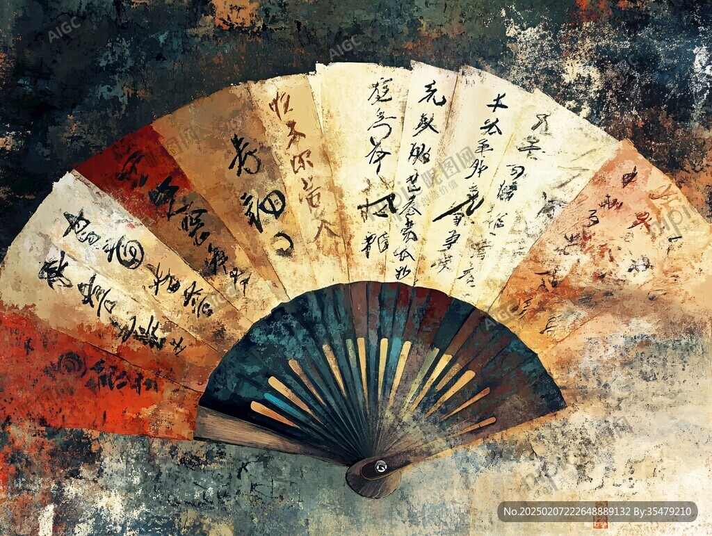 設(shè)色山水灑金箋折扇