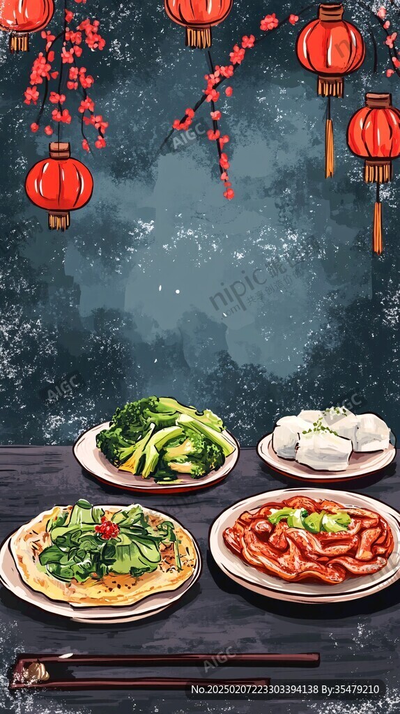 新年喜慶氛圍美食背景