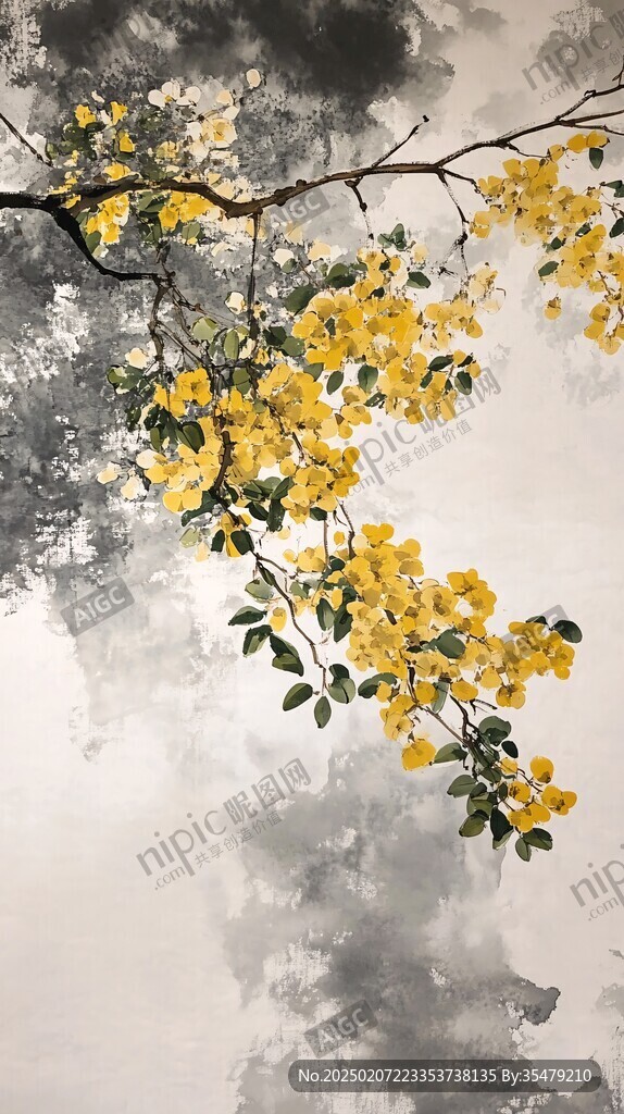 手繪黃花槐