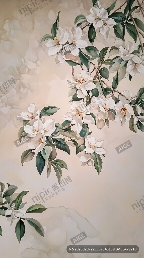 茉莉花壁畫
