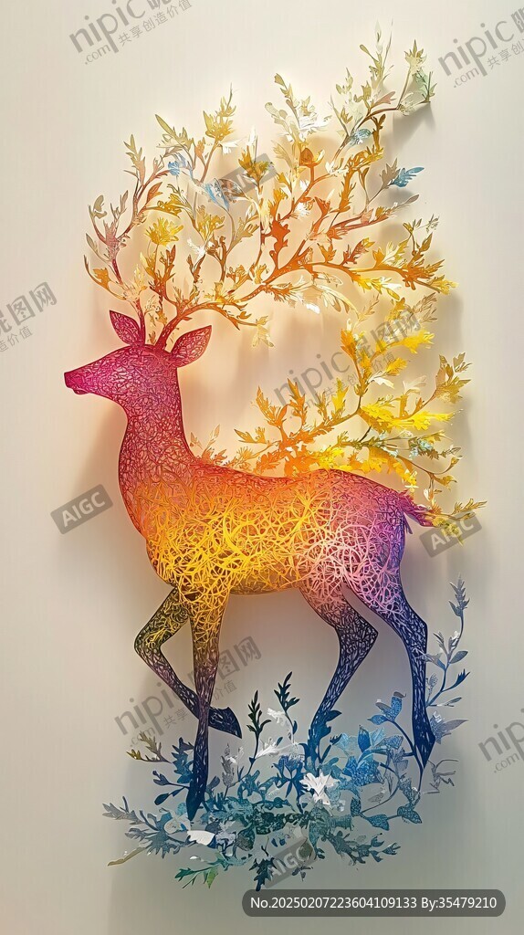 輕奢麋鹿琺瑯彩浮雕畫