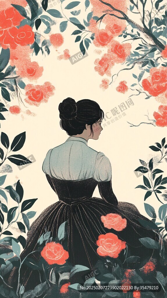 山茶花女孩插畫(huà)