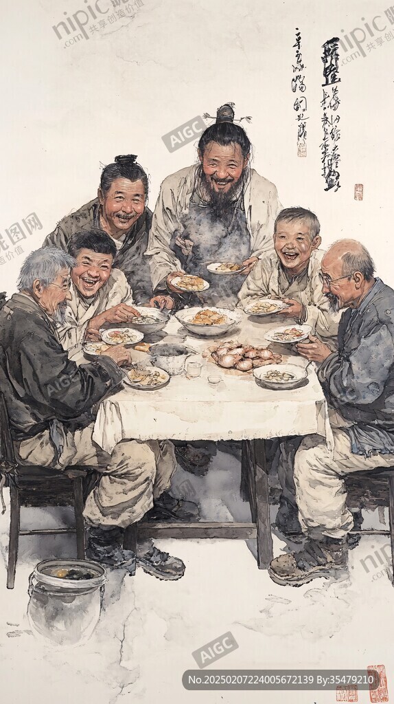 村民聚餐畫(huà)