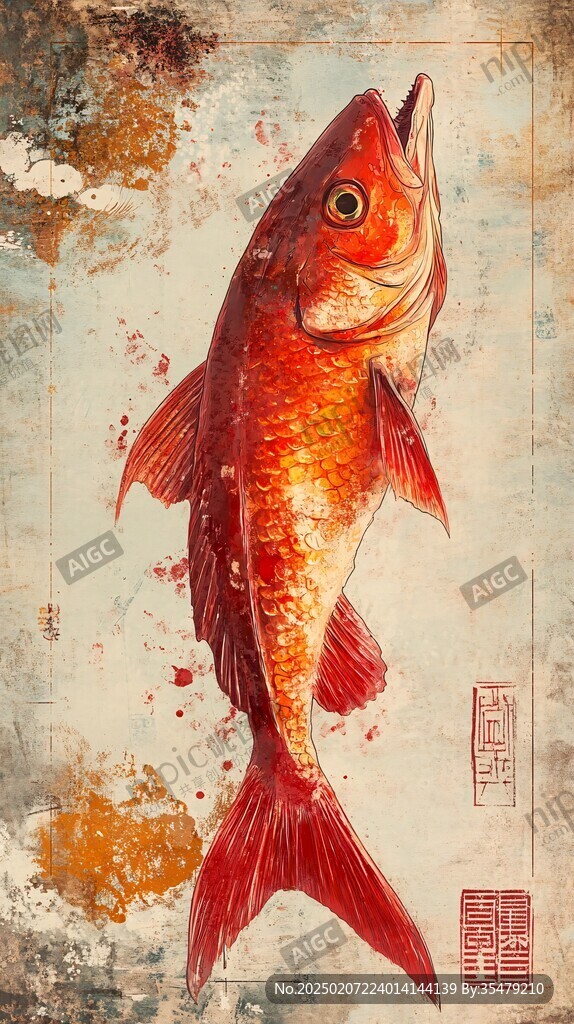 紅鯉魚手繪