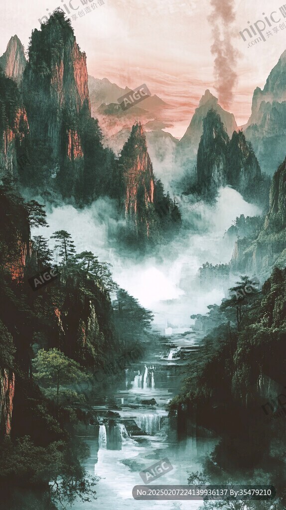 山水云霧風景畫
