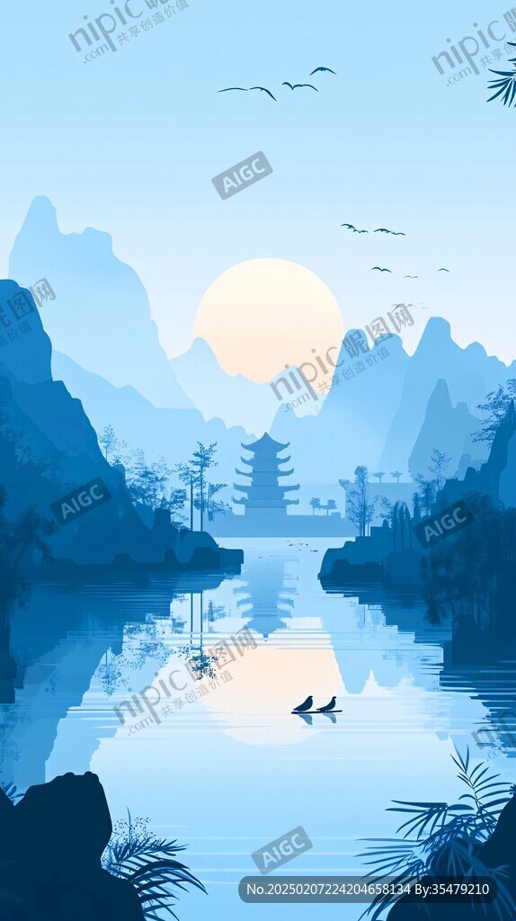 廣西插畫廣西水墨山水