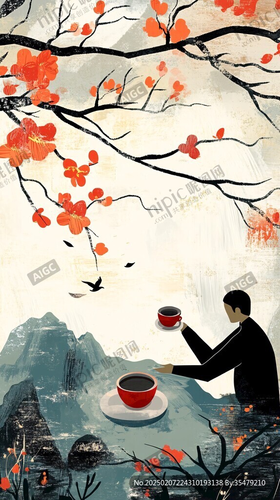 禪茶插畫