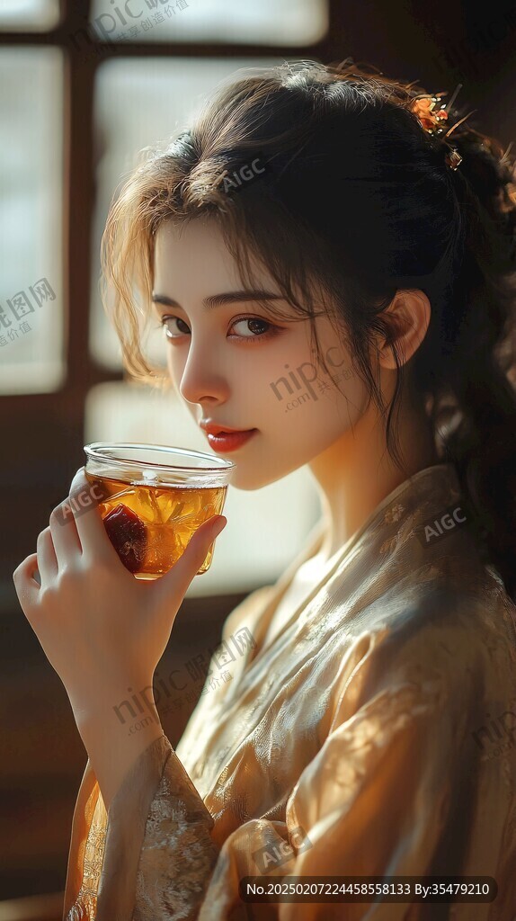 古風(fēng)美女喝茶