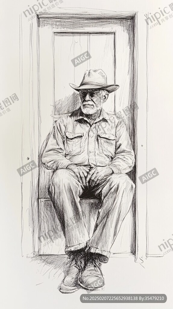 素描蹲著的人