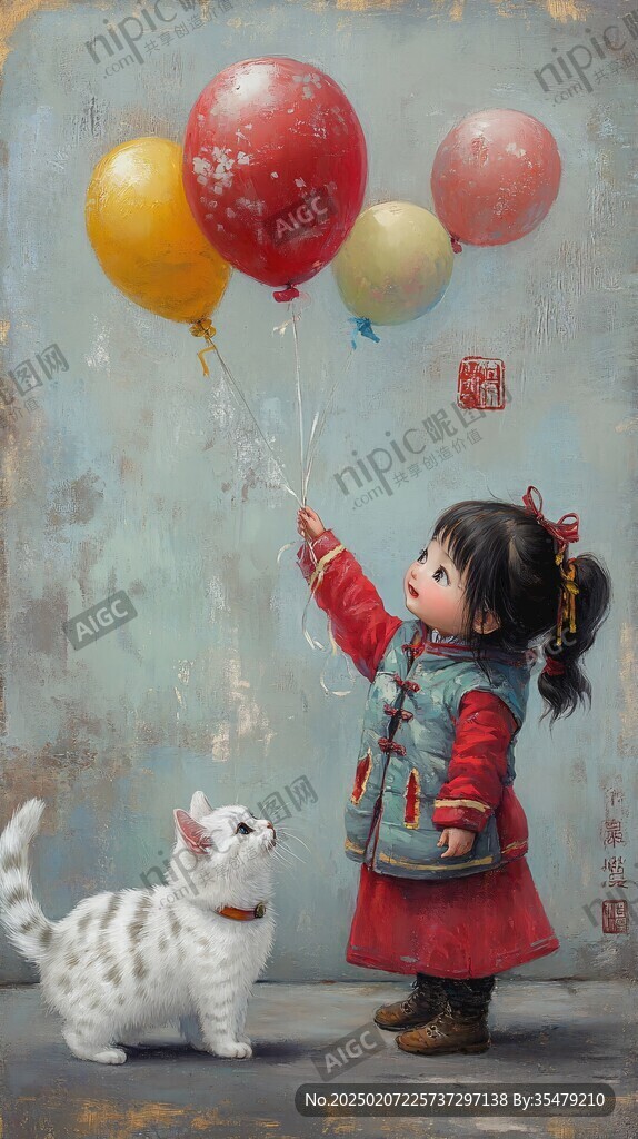 拿氣球的小貓
