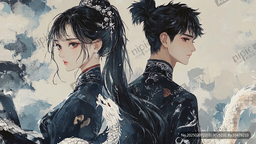 古風情侶插畫