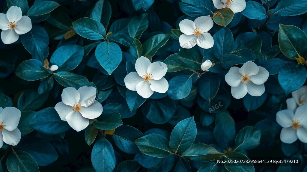 綠葉白花壁紙