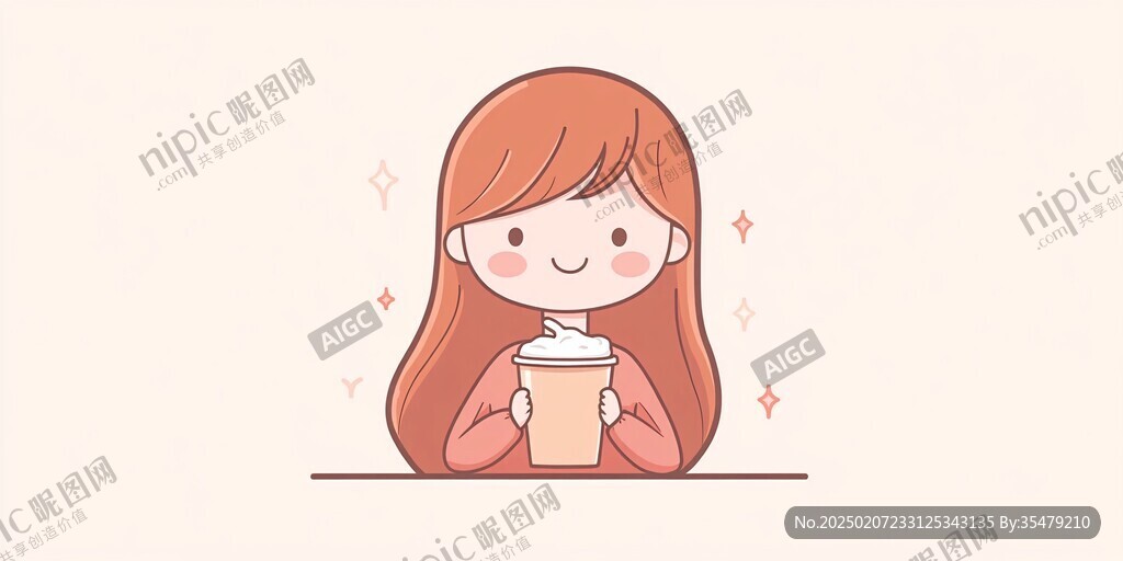 喝奶茶卡通女孩