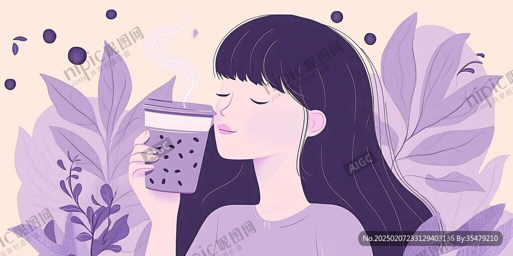 喝奶茶的女生