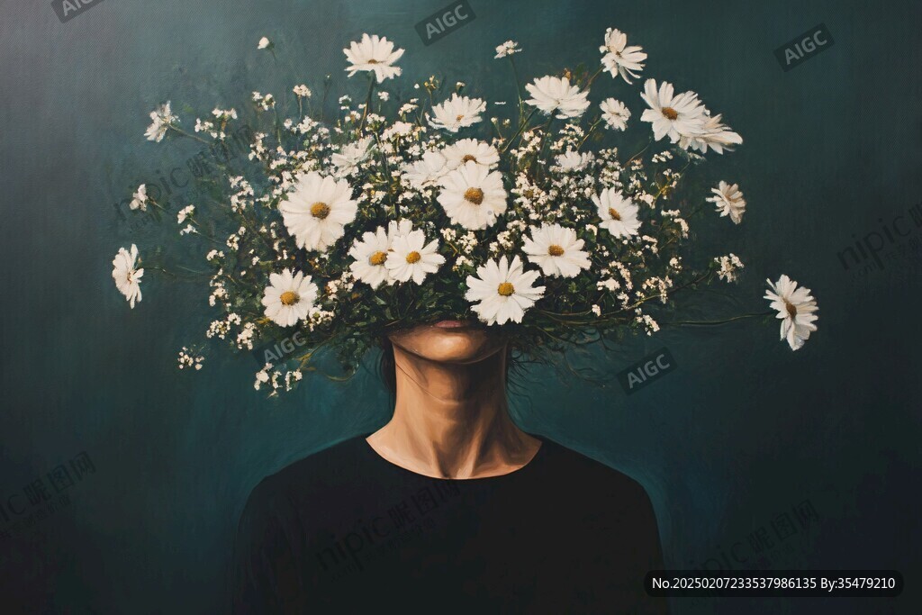 鮮花遮擋臉部