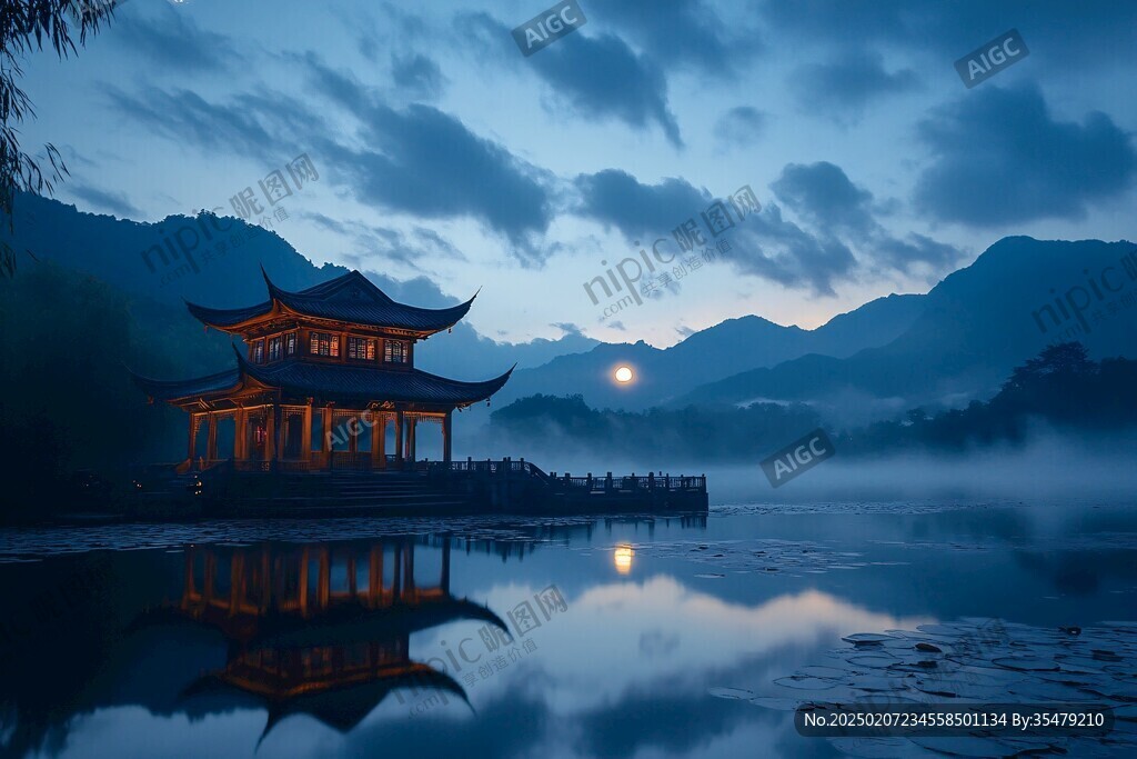 晨霧中的懷思亭