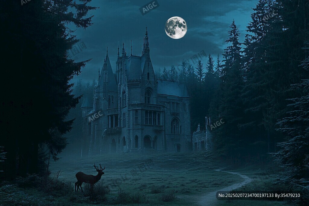 月色夜色夢幻森林背景