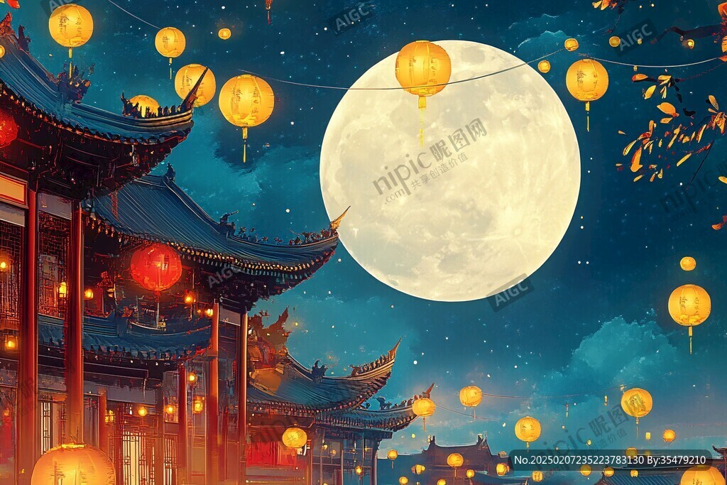 中秋建筑插畫