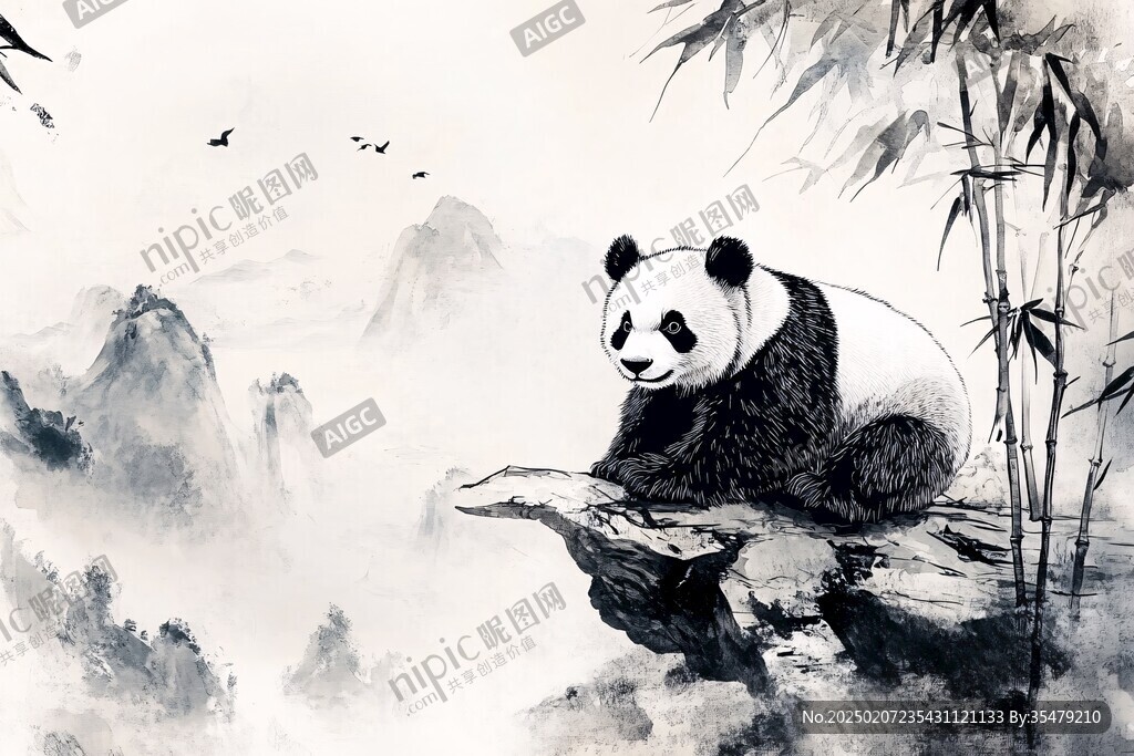 手繪熊貓背景