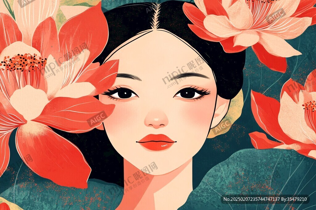 木棉花美女插畫