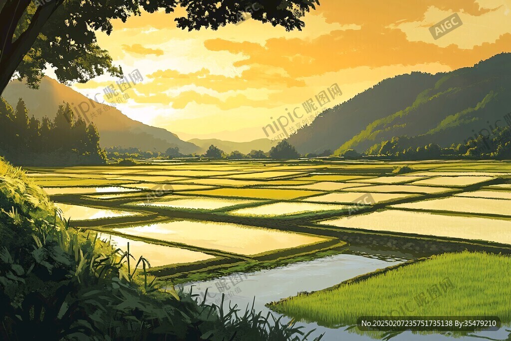 稻田風(fēng)景插畫