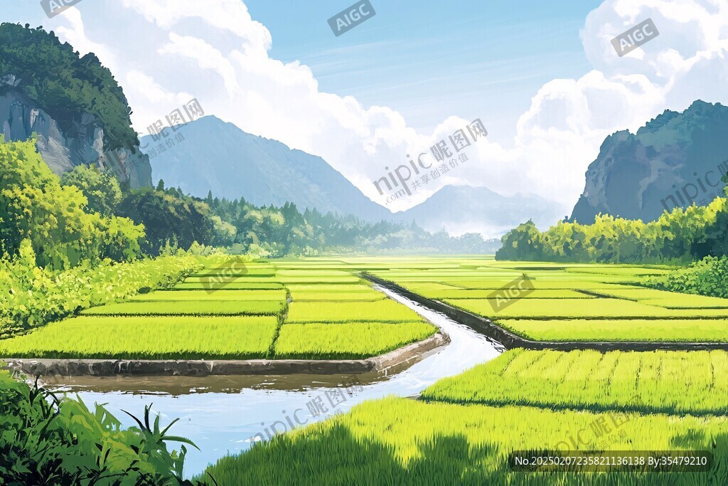 稻田風(fēng)景插畫(huà)