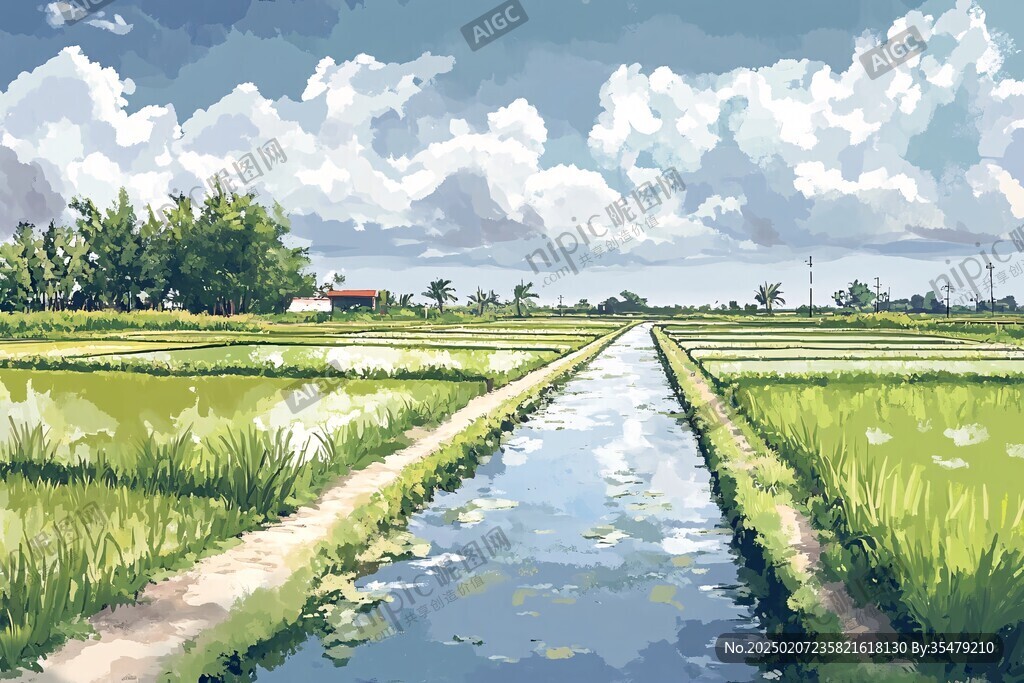 稻田風(fēng)景插畫