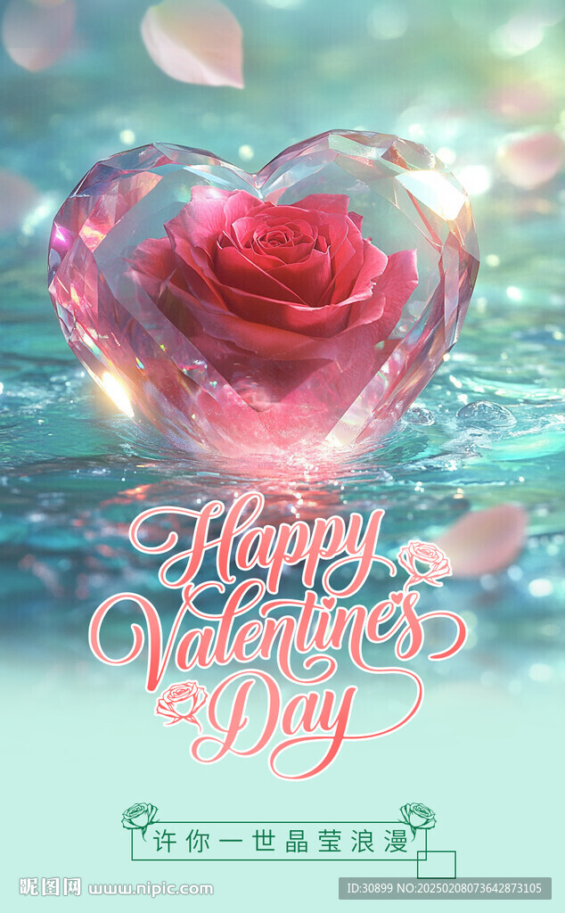 情人節(jié)浪漫玫瑰水晶愛情海報(bào)