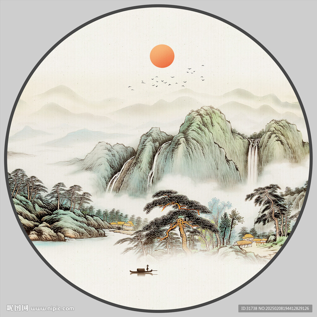 圓形國(guó)畫(huà)山水畫(huà)
